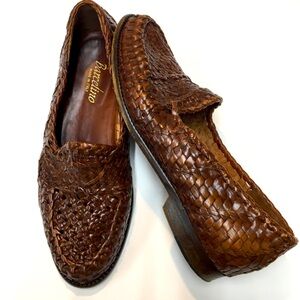 Barcelino Men's Leather Woven Loafers Size 9.5 Brown Slip on Shoes Made in Italy